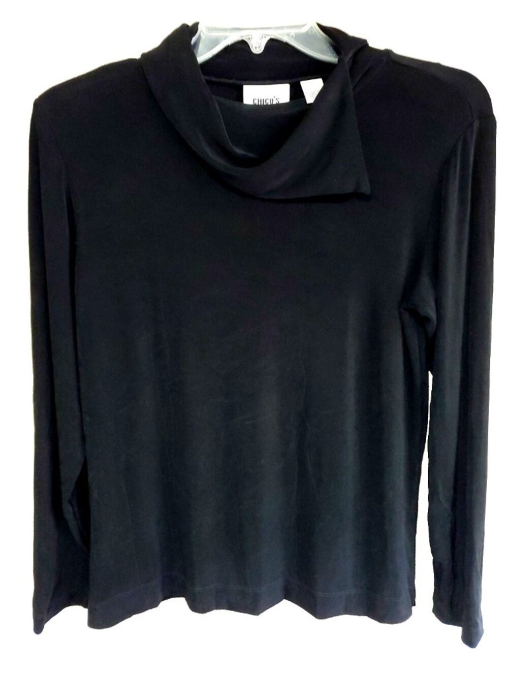 Chico’s Travelers Size 2 Black Cowl Neck Draped Stretch Knit Travel Essential